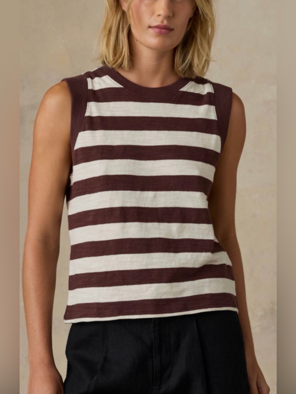 Faherty XL Muscle Tank Slub Organic Cotton Chocolate Brown White Stripe NWOT $68